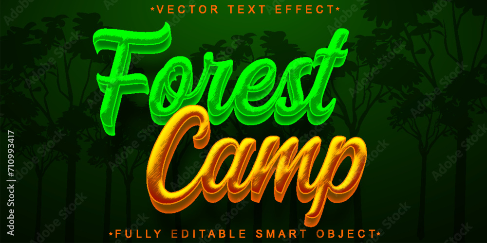 Poster forest camp vector fully editable smart object text effect