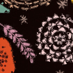 Oil paintings and various flowers, insects, Paisley geometric butterflies, chrysanthemums,...