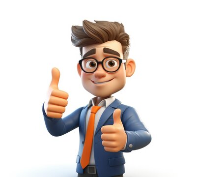 3d character man in suit shows class thumbs up. Good deal, sale. Luck. Good mood. Businessman, office worker in suit. Manager.