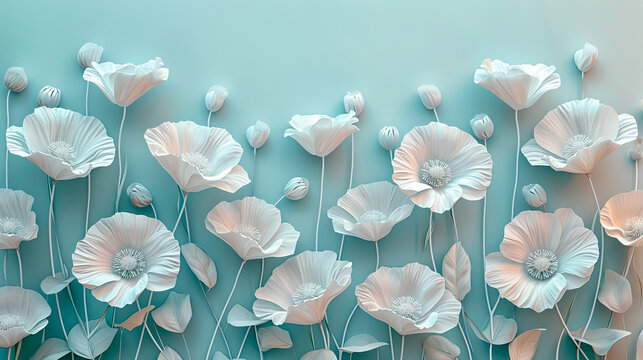 Fototapeta Turquoise background with white flowers.