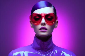 Generative AI image of Sterile neon purple gradient background fashion