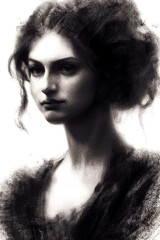 black and white portrait of a woman in charcoal