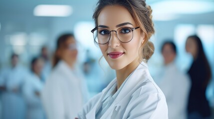 Fototapeta premium Young woman doctor in the hospital. Professional. AI generated.