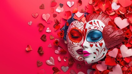 Valentines Day Concept:  Valentine's day themed face masks, capturing the essence of Valentine's Day through color, composition, and emotion