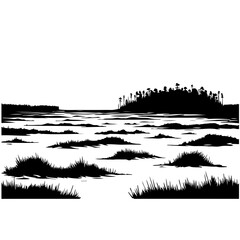 Bog Landscape Vector Logo Art - obrazy, fototapety, plakaty