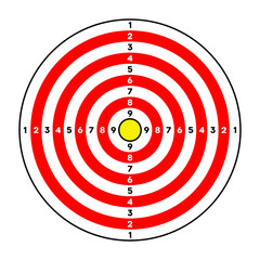 Shooting range paper target with divisions, marks and numbers. Archery, gun shooting practise and training, sport competition and hunting. Bullseye and aim. Vector illustration