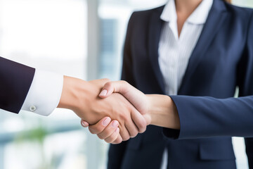 successful negotiate and handshake concept, two businessman shake hand with partner to celebration partnership and teamwork, business deal
