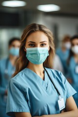 Portrait of a Confident Female Doctor or Nurse Wearing a Mask