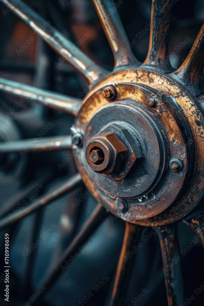 Leinwandbilder a detailed close-up of a single spoke on a wheel. this image can be used in various contexts, such a