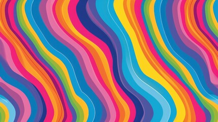 Abstract background of rainbow groovy Wavy Lines design in 1970s Hippie Retro style. Vector pattern ready to use for cloth, textile, wrap and other