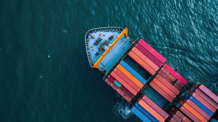 Fototapeta na wymiar Aerial top view of Container ship loading and unloading, Cargo container in deep seaport for the international order. Transportation and travel concept