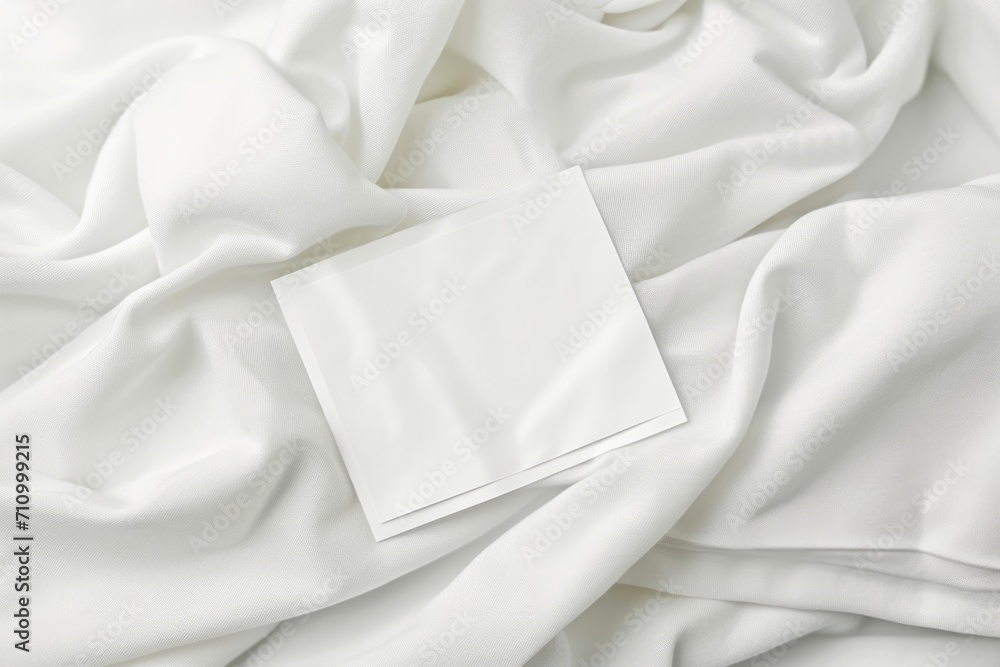 Poster a piece of paper sitting on top of a white sheet. can be used as a background or for a variety of of