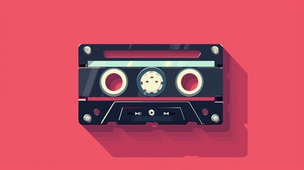 An old audio cassette for a player from the 80s. Flat illustration in retro style - obrazy, fototapety, plakaty