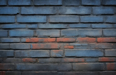 Naklejka premium stack of bricks. Old cement wall bricks, Stripes of blue, texture with rain marks background in low , dark colors, Website, application, games template. Computer, laptop wallpaper. Design for landing 