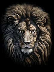 T-shirt design, a realistic graphite pencil sketch of a lion's head, in the style of hyperrealism, intricate detailing of the lion's fur and expressive eyes created with Generative Ai