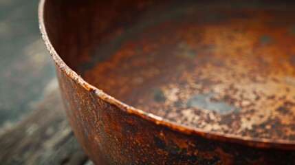 Fototapeta premium A close-up view of a metal bowl placed on a wooden table. This versatile image can be used in various contexts