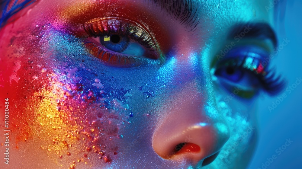 Aufkleber A close up of a woman's face with glitter. Perfect for adding a touch of sparkle to any project