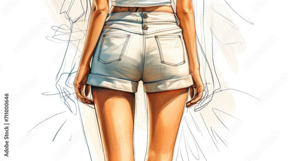 Aufkleber a drawing of a woman wearing short shorts. this versatile image can be used for various projects
