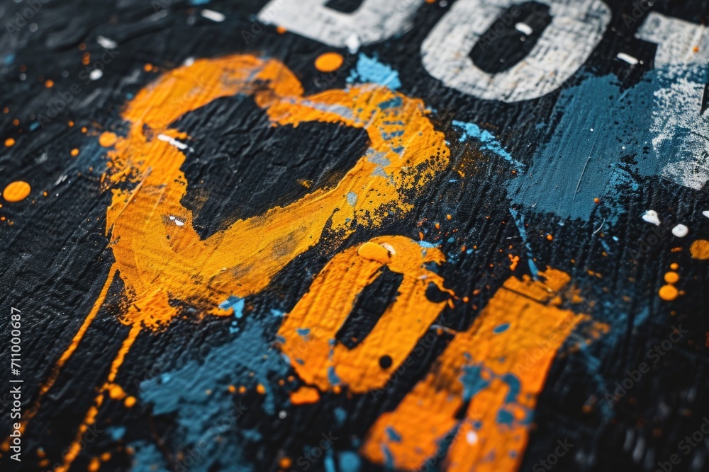 Poster A detailed close-up of a painting with vibrant paint splatters. Perfect for adding a modern and artistic touch to any project