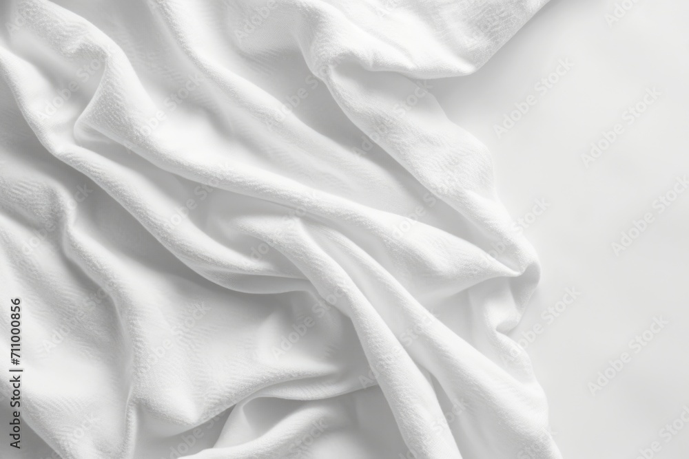 Poster A close-up view of a bed with a pristine white sheet. This versatile image can be used to showcase comfort, cleanliness, and relaxation in various contexts
