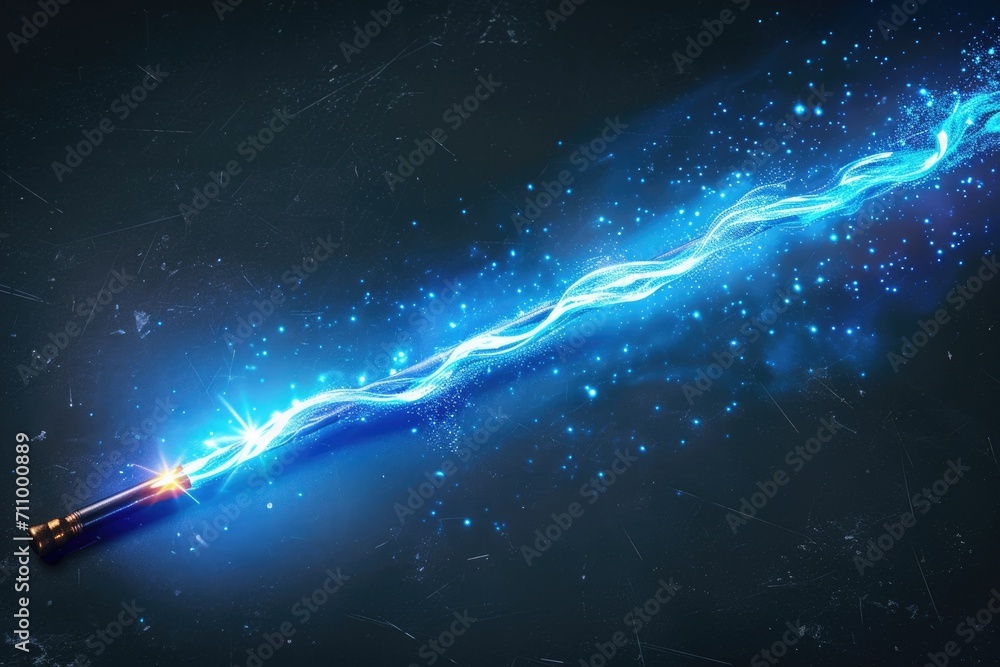 Poster A blue light emits from a dark black background. This image can be used to create a futuristic or mysterious atmosphere
