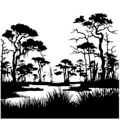 Swamp Landscape Vector Logo Art - obrazy, fototapety, plakaty
