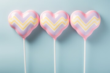 Generative AI image of the pattern is a picture of 3 heart shaped pastel lollipops placed in the lower third of the image