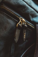 A close-up view of a black purse with a zipper. This versatile image can be used to showcase fashion accessories or as a representation of organization and security