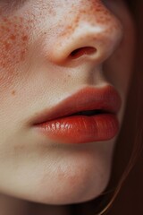 Obraz premium Close up of a woman's face with freckles. Versatile image suitable for beauty, skincare, or natural makeup concepts