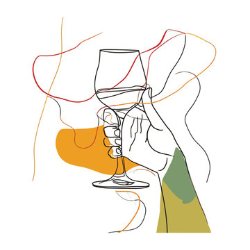 recommend clip art: Abstract line art style illustration of a hand holding a glass of wine