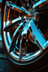 A detailed view of a car wheel on a street. Perfect for automotive and transportation concepts