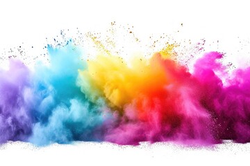 Colorful powder cloud on a white background. Perfect for vibrant and dynamic visual effects. Ideal for advertising, celebrations, and creative projects