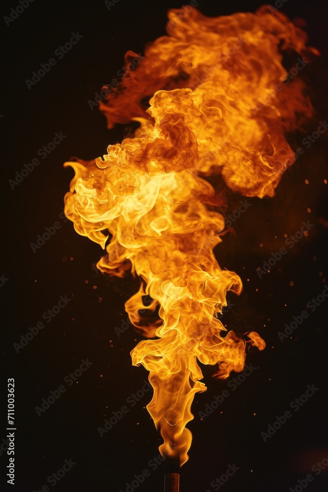 Poster a fire burning on a pole in the darkness. suitable for various applications