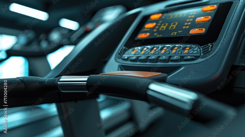 Poster a close up view of a treadmill in a gym. perfect for fitness or exercise-related content
