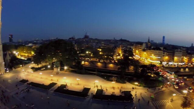 City panorama with cathedral Notre Dame de Paris on square