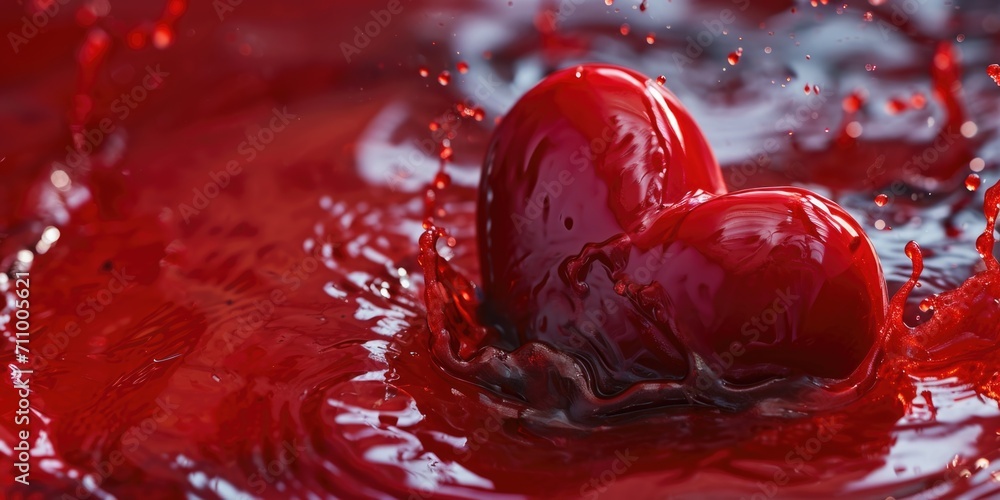 Poster Two red hearts are depicted in the water, creating splashes. This image can be used to represent love, romance, relationships, Valentine's Day, or any other occasions that celebrate affection