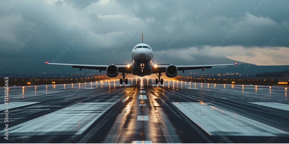 Aufkleber a large jetliner parked on top of an airport runway. suitable for travel and aviation-related projec