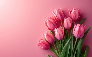 Fototapeta premium Tulips flower banner, March 8 Women's day, space for text