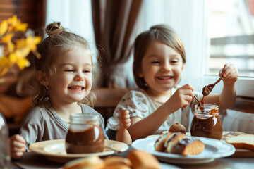kids eating nutella in breakfast