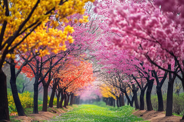 sakura trees with vibrant colours
