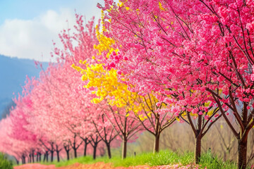 Fototapeta premium sakura trees with vibrant colours