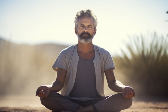 meditating man in the desert