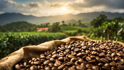Coffee arabica  harvest on plantation - obrazy, fototapety, plakaty