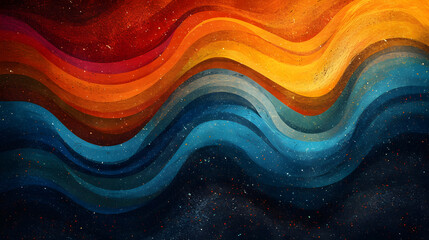 Vibrant rainbow, orange blue teal white psychedelic  gradient color wave on black background, music...