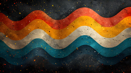 Vibrant rainbow, orange blue teal white psychedelic  gradient color wave on black background, music...