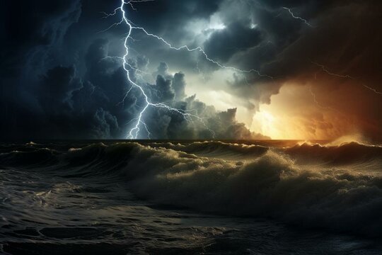 Intense storm over sea. Generative AI
