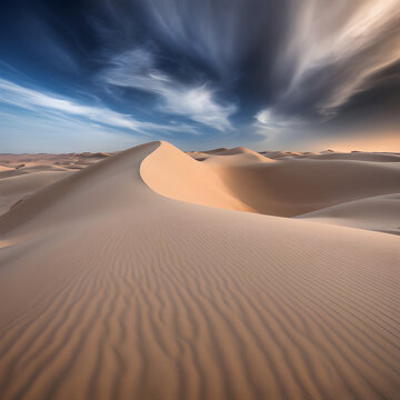 landscape of golden sand dune with blue sky in Sahara desert