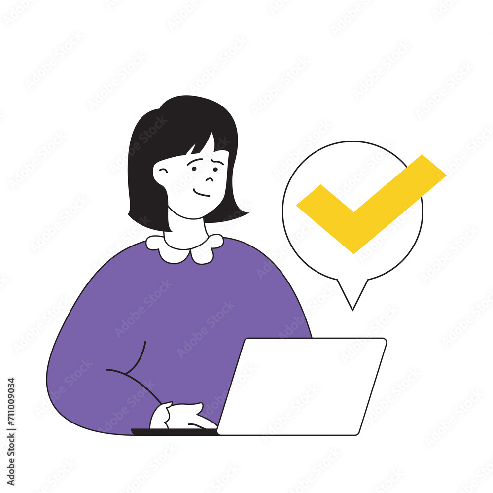 Poster online voting concept with cartoon people in flat design for web. woman putting tick in election que