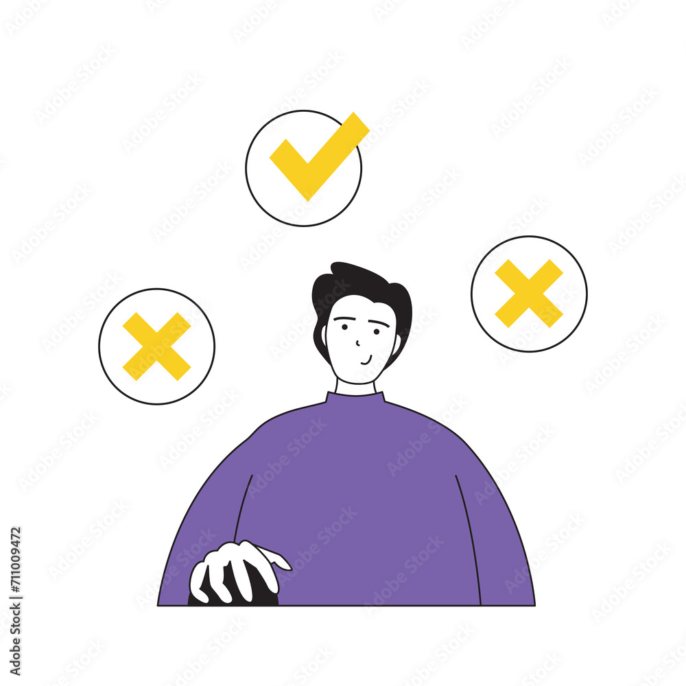 Poster online voting concept with cartoon people in flat design for web. man takes part in democratic vote,