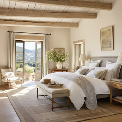 Fototapeta na wymiar French country interior design of modern bedroom in farmhouse